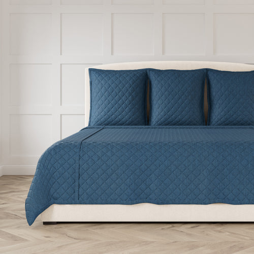 Faux Linen Coverlet Set - Indigo